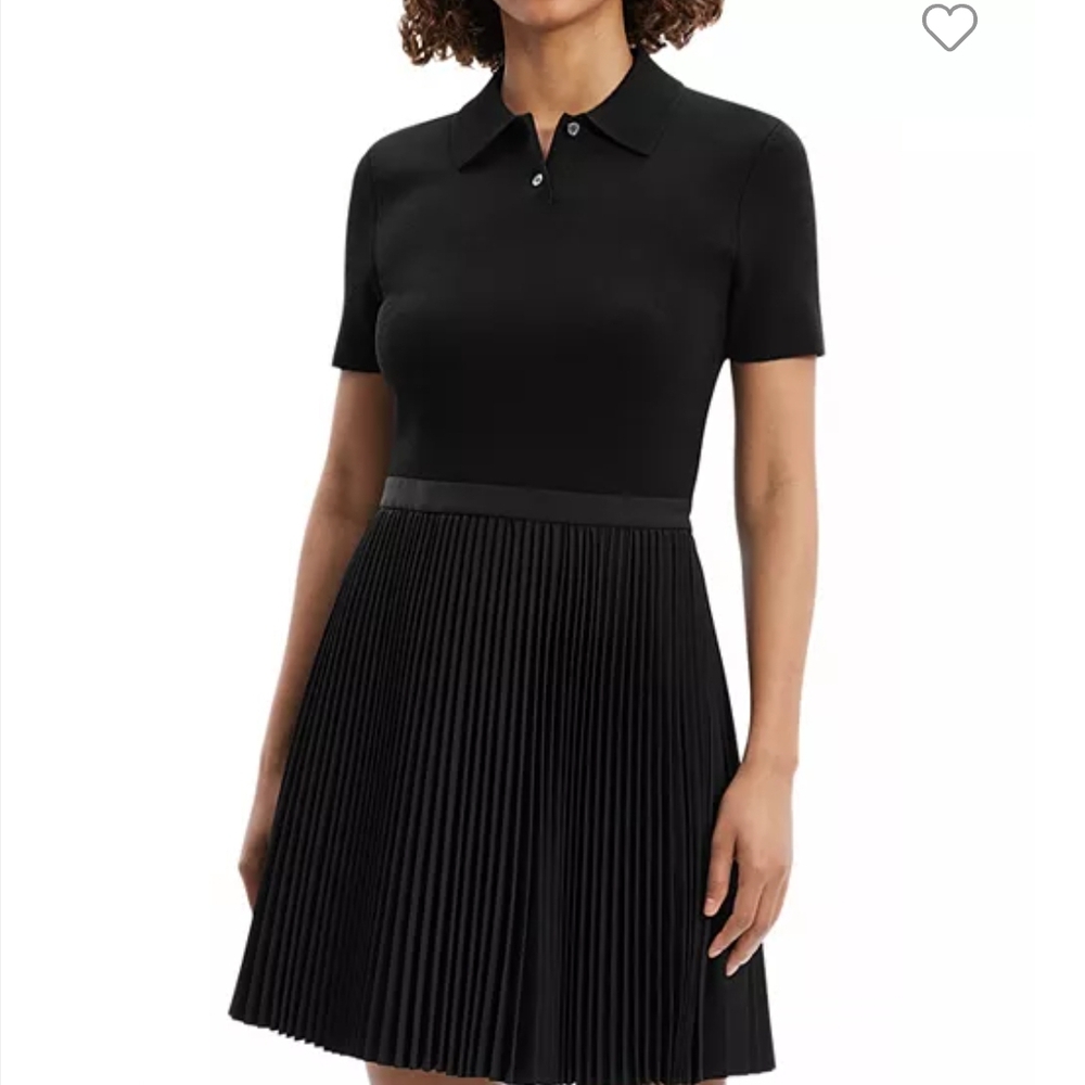 THEORY Black Pleated Polo Dress
